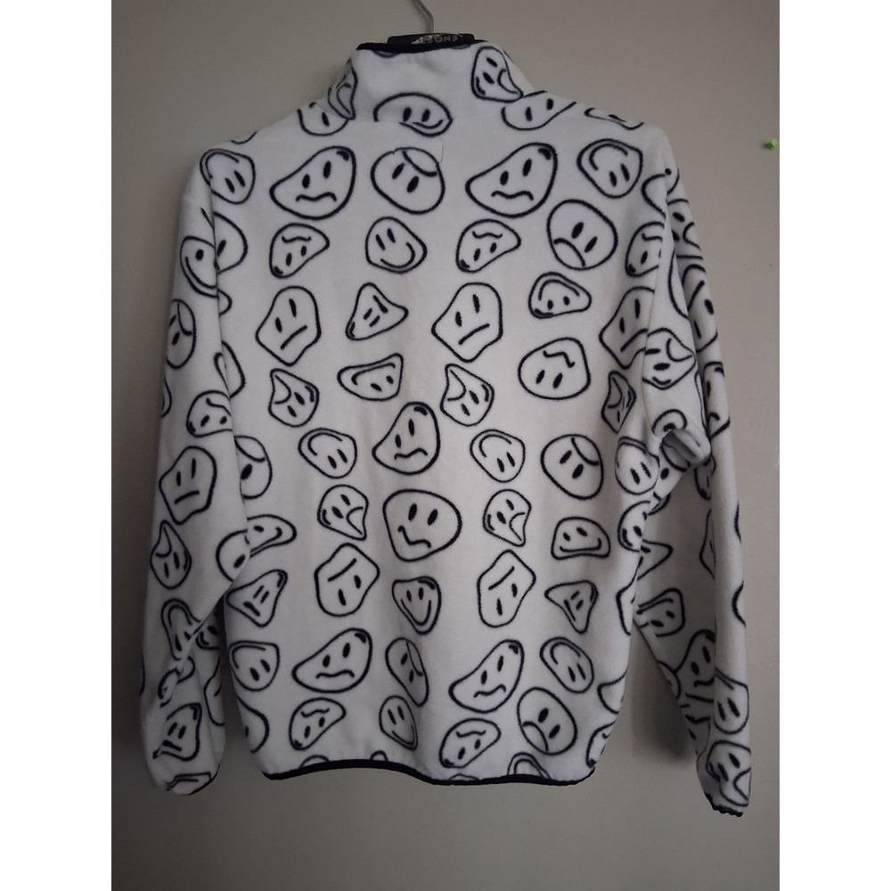 4th Dimension Smiley Face Fleece Pullover Quarter Zip White Black Mens Medium - Picture 5 of 9